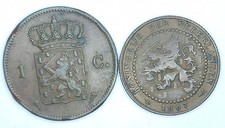 Lotto 2 Monete 1 Cent 1877-1907 Paesi Bassi 🇳🇱 Rame/Bronzo REF1259A