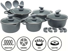 Batteria pentole Bavaria Pietra Lavica 21 Pezzi  Coperchi, Manici e Accessori