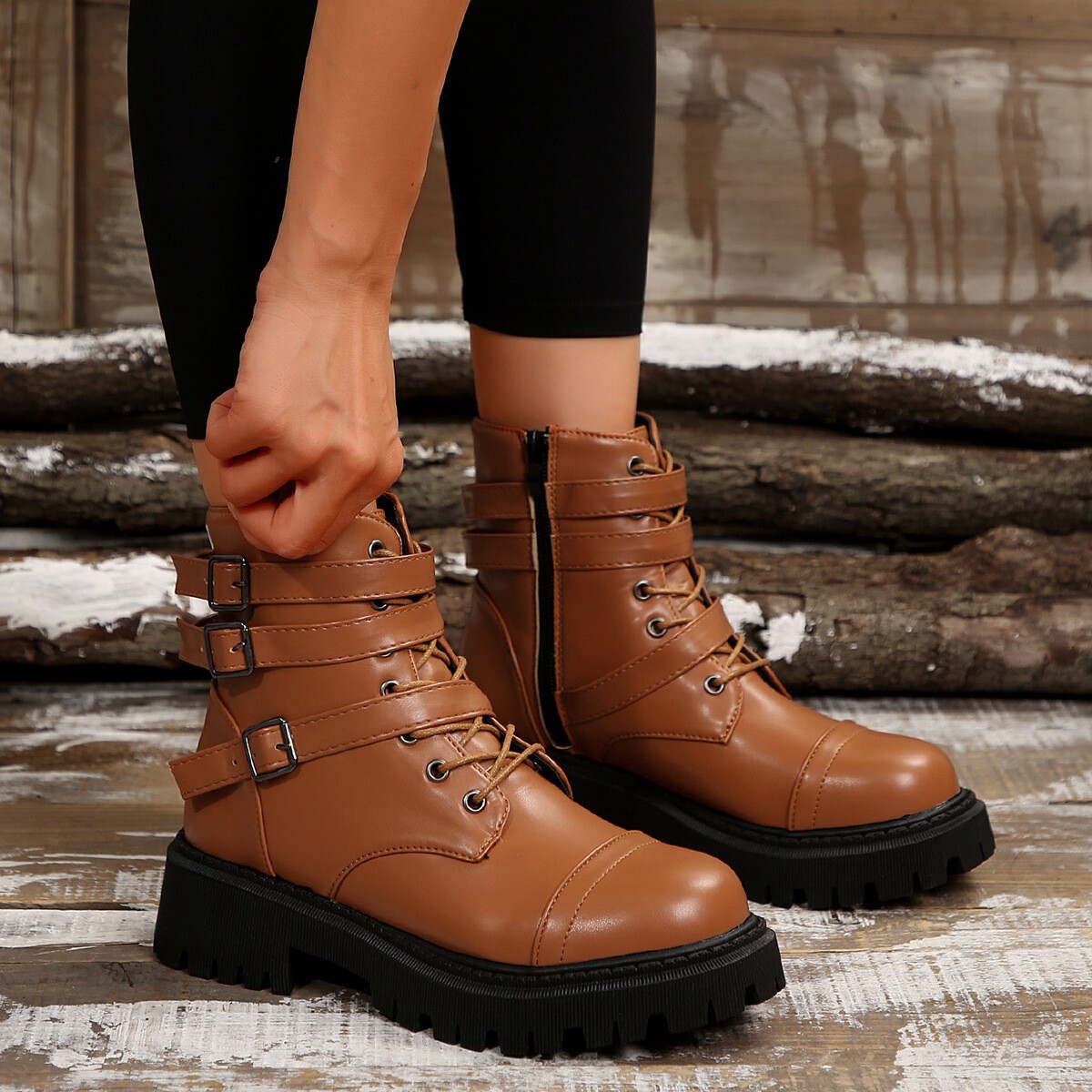 SAOLA Stivali donna moda punta tonda cerniera laterale suola spessa metà polpaccio per autunno e inverno