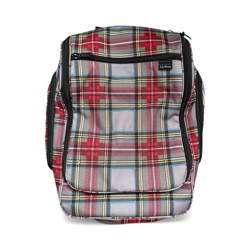 LL Bean Hanging Toiletry Bag Organizer Travel Case Plaid Red Gray Large