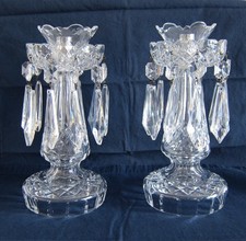 2 Waterford Crystal Candleabras 10" With Bobeche And 10 Hanging Prisms On Each