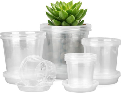 4/5/6/7 Inch Clear Nursery Pots for Plants with Sacuers 20 Pack, Plastic Flower