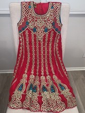 Kids Bright Red Heavy Embroidered Party Wear Anarkali