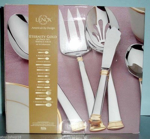 Lenox ETERNITY GOLD 45 Piece Flatware Set Service for 8 Stainless 18/10 New Box - Picture 2 of 6