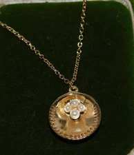 NWT Nautical Clam Sea Shell Charm Faux Pearl Pendant Gold Chain Necklace  K4