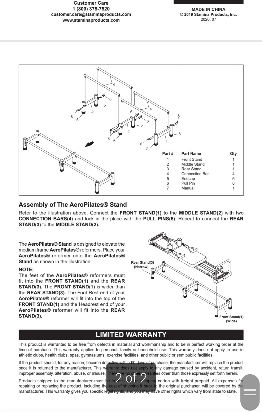 Stamina Products Medium Riser Stand For Aeropilates Reformer Machines