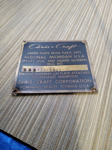 Chris Craft Boat Hull Id. Serial # Data Brass Plate Vintage Original 4"x4" - Bild 1 von 3