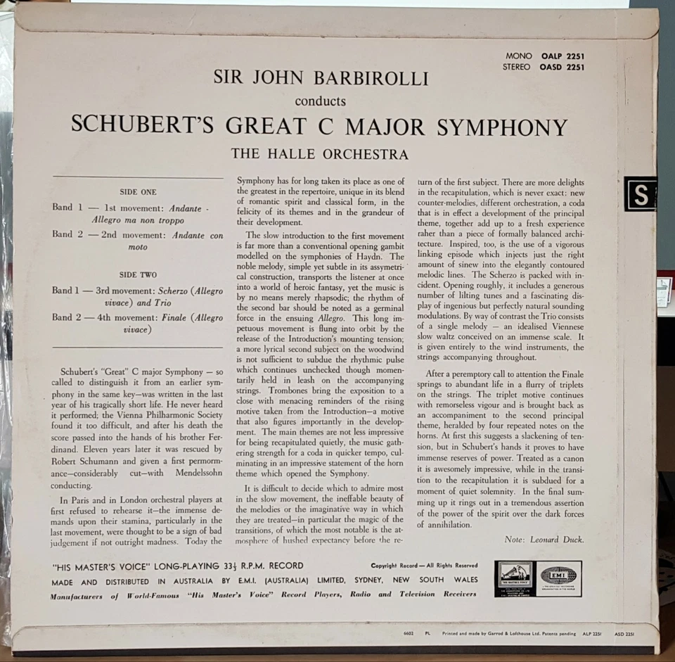 John Barbirolli, Hallé Orchestra – Schubert Symphony 9 -  stereophonic LP record - Image 2 of 3