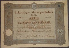 Industriegas Aktiengesellschaft 1929 1000 RM