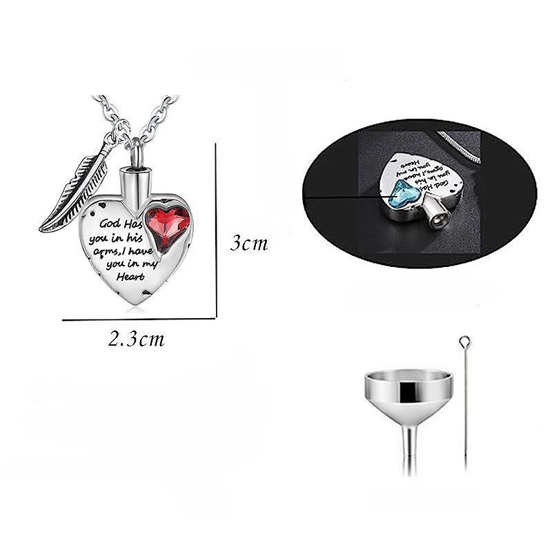 Geburtsstein Herz Flügel Silber Edelstahl Anhänger Asche Urne Andenken Halskette - Bild 3 von 4