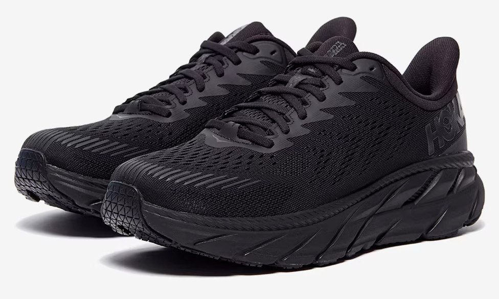 Hoka One One Clifton 7 Men's Lightweight Lace-up Sneakers Black Mesh US Size 11