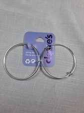Claire's 50mm Spring Clip On Silver Hoop Earrings Costume Jewellery CL8539