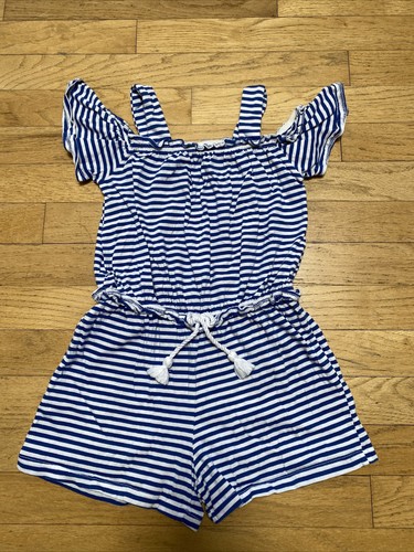 Mayoral Royal Blue White Striped Romper Size 8 - Picture 2 of 5