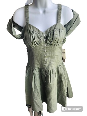NWT Anthropologie Off-The-Shoulder Green Linen Mini Dress Size XS | eBay