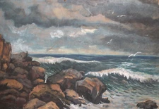 1958 GOUACHE PAINTING IMPRESSIONIST SEASCAPE SIGNED