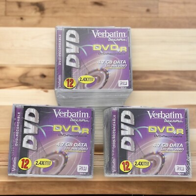 Verbatim DVD + R Recordable 4.7 Gb Video Discs With Jewel Cases Lot Of 36 Sealed
