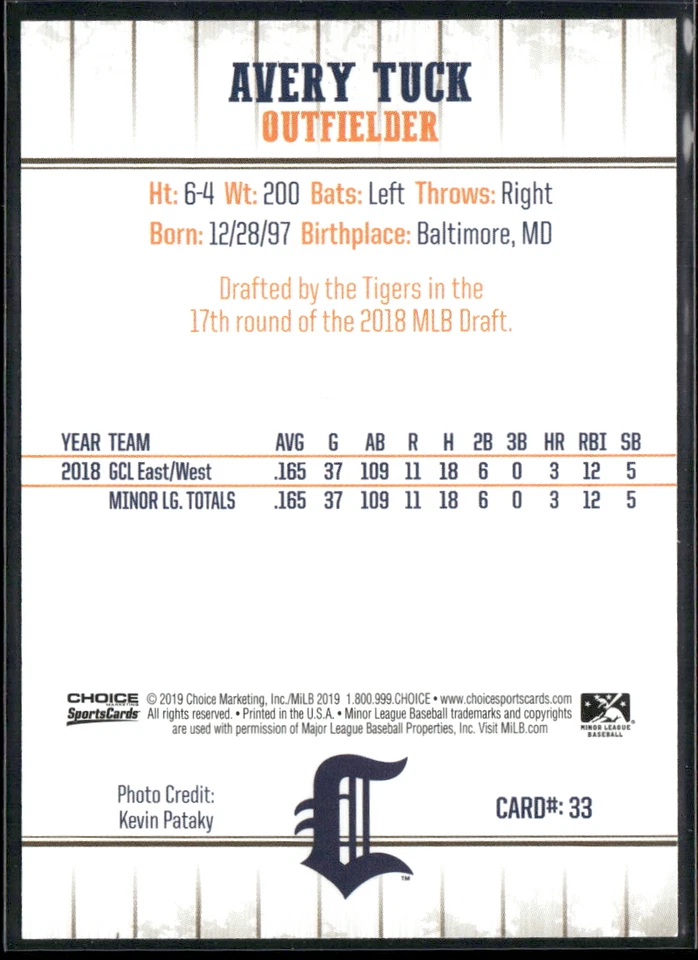 Avery Tuck 2019 Connecticut Tigers Team Set - Image 2 of 2