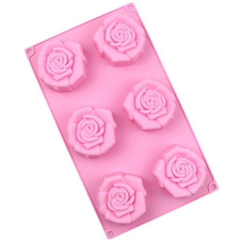 6 Cavity Rosa Flor Silicona Pastel Postre Chocolate Jabón Vela Resina Molde - Imagen 2 de 4