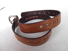 vtg Dockers camel brn leather belt laced sz M brass buckle 1-1/8 strap 37in MINT