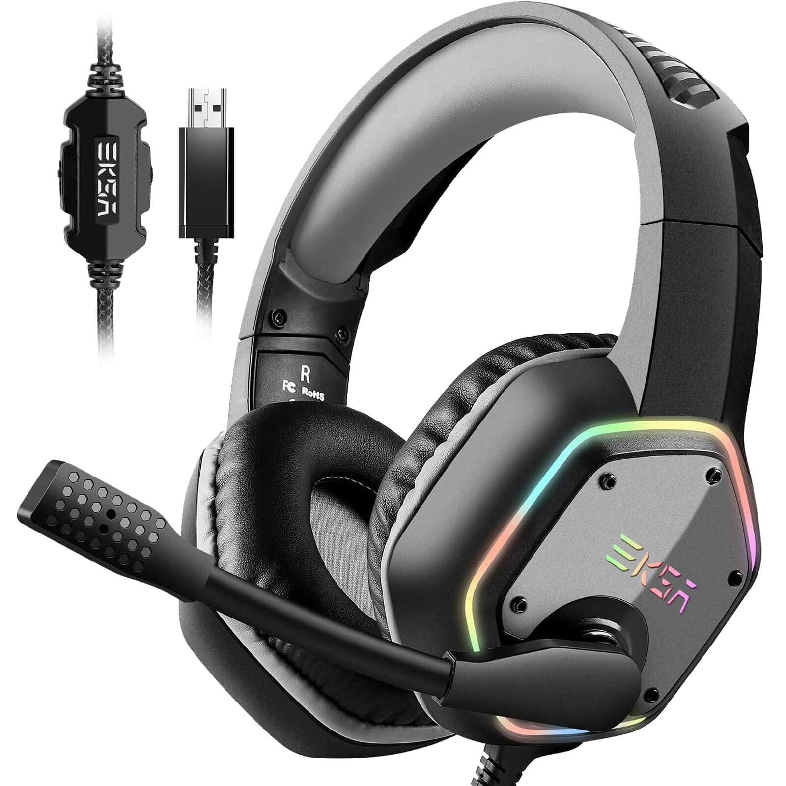 E1000 USB Gaming Headset for PC, Computer Headphones with Microphone/Mic Nois...