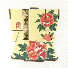 Lee Designs Peony Flower Kimono Medium Needlepoint Canvas Hand Painted 18ct