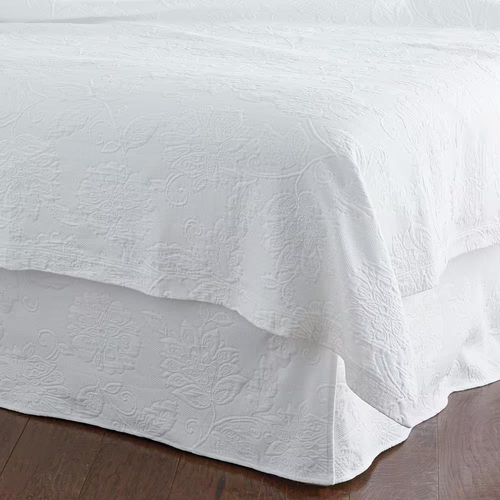 14 in. Drop White Queen Matelasse Cotton Bed Skirt Dust Ruffle Luxury Bedding - Picture 6 of 12