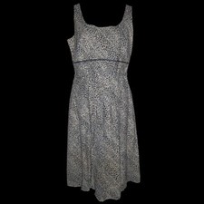 Animal Print Empire Waist Dress Lapis Size M Scoop Neck Linen Blend Black Beige