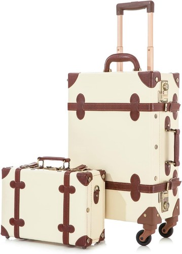 Spinner Wheels Vintage Luggage Set Handcraft Leather Suitcase TSA Lock for Women - Picture 7 of 40