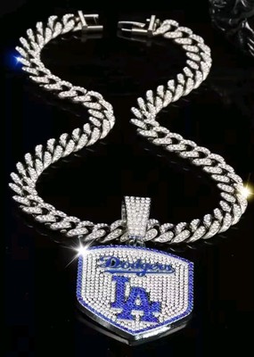 LA Dodgers Baseball Iced Necklace Chain Approximately 20''.  Gold Is Available 