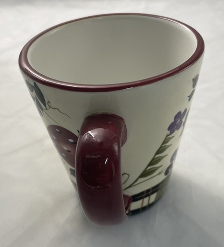 Taza a cuadros de fresa Oneida pintada a mano uvas flores de bayas taza de té de café - Imagen 10 de 12