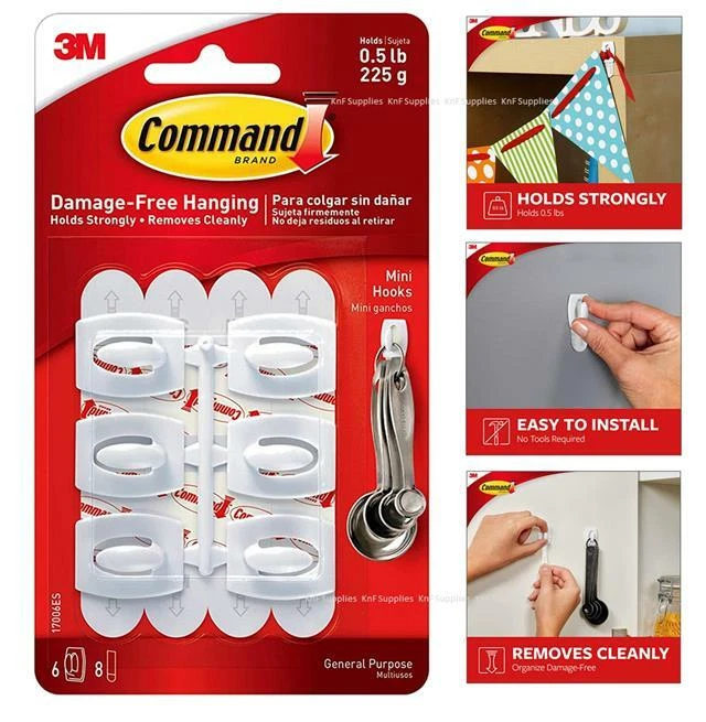 3M Command Decorating Hooks Clips Self-Adhesive Strips Wall