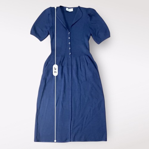 St. John Vintage 1980’s Navy Blue Knee Length Knit Dress Classic Preppy Size 4 - Picture 4 of 11