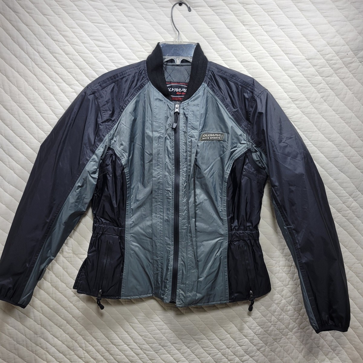 Olympia Black Motorcycle Jacket Fitted Vent Zip Pleated Womens