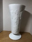 COLONY GLASS HARVEST GRAPES  LEAVES WHITE MILK GLASS VASE VINTAGE 10"