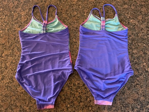 Twin girls matching one-piece SO swimsuits size 7/8 tie dye nylon identical - Picture 5 of 5
