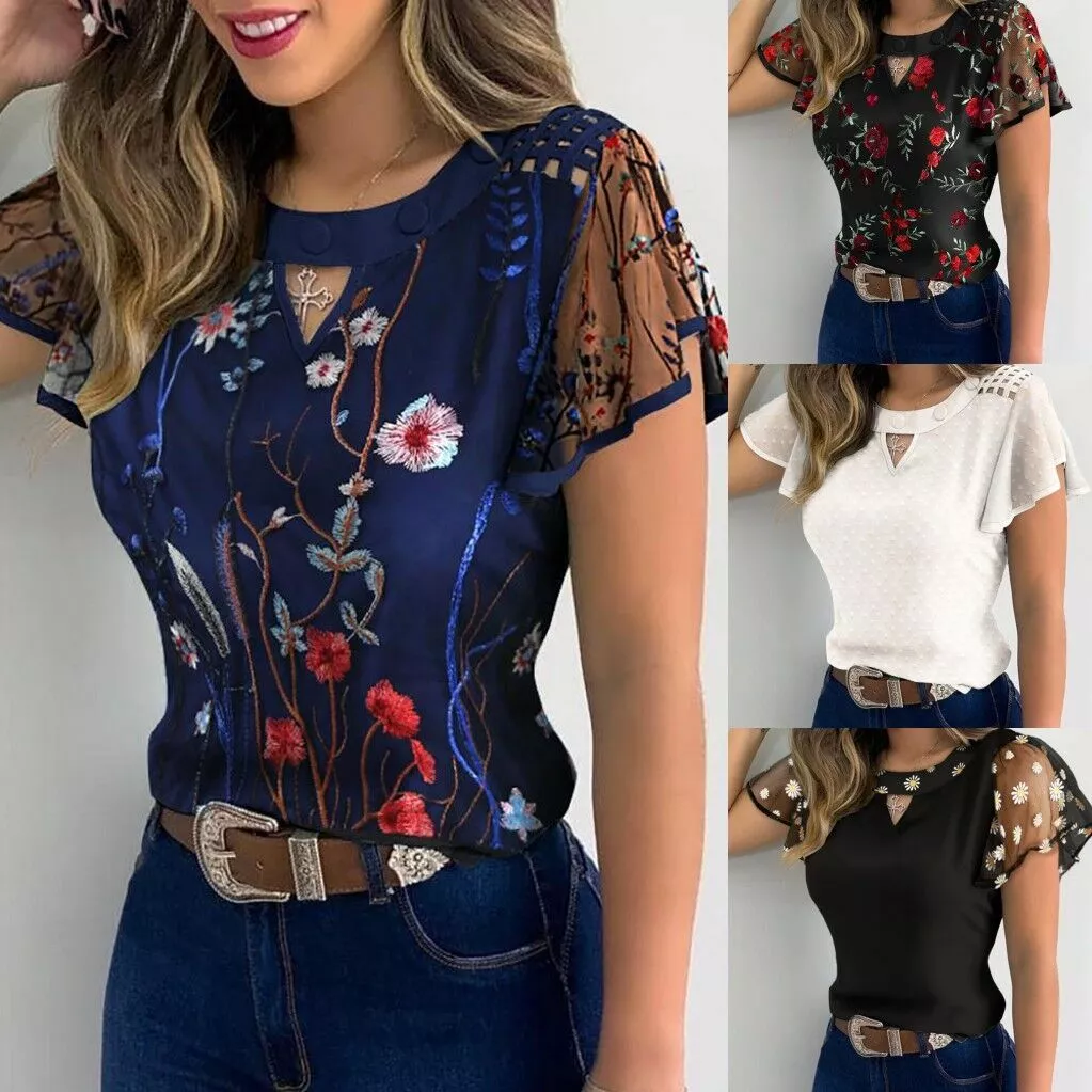 Blusas De Mujer Camisas Moda Blusa Manga Corta Nueva Tops Camisa