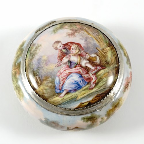 Antique French Enamel on Copper Box Silver Hinged Mounts - Picture 7 of 14