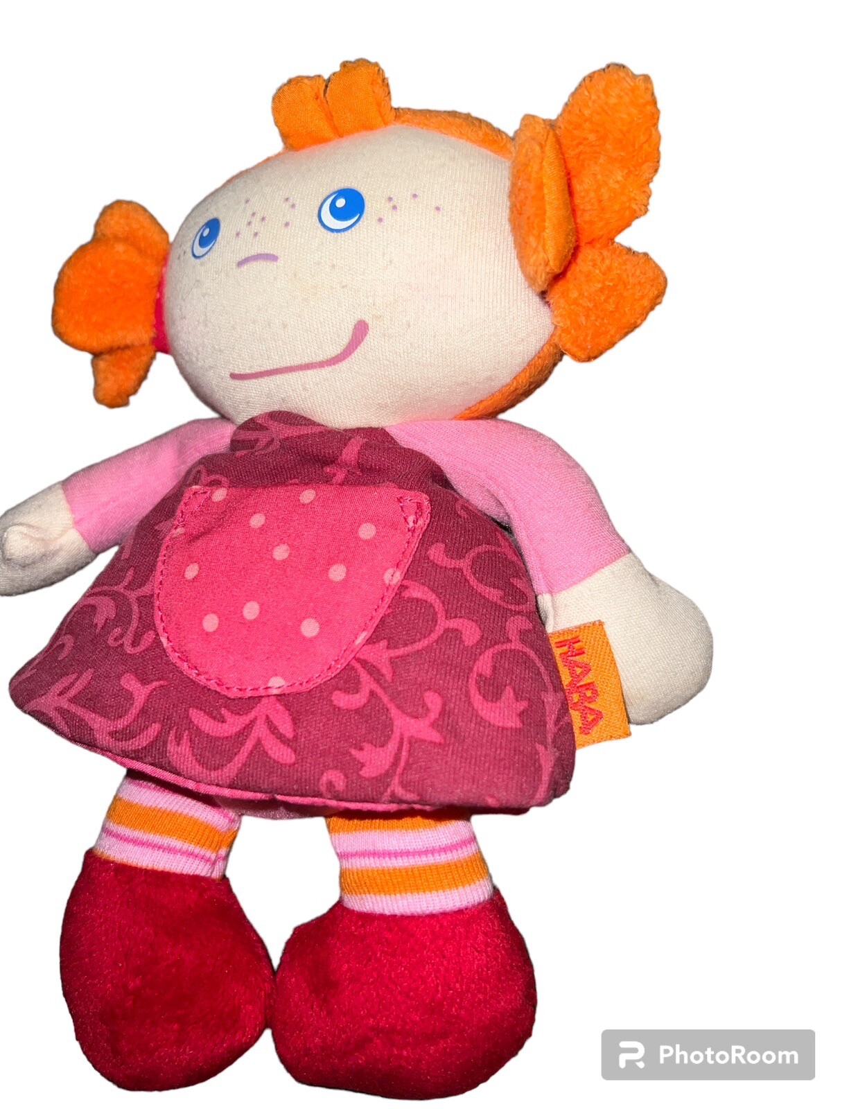 Rare HABA Leona Terrycloth Hair Soft Doll Pigtail Blue Eyes Germany