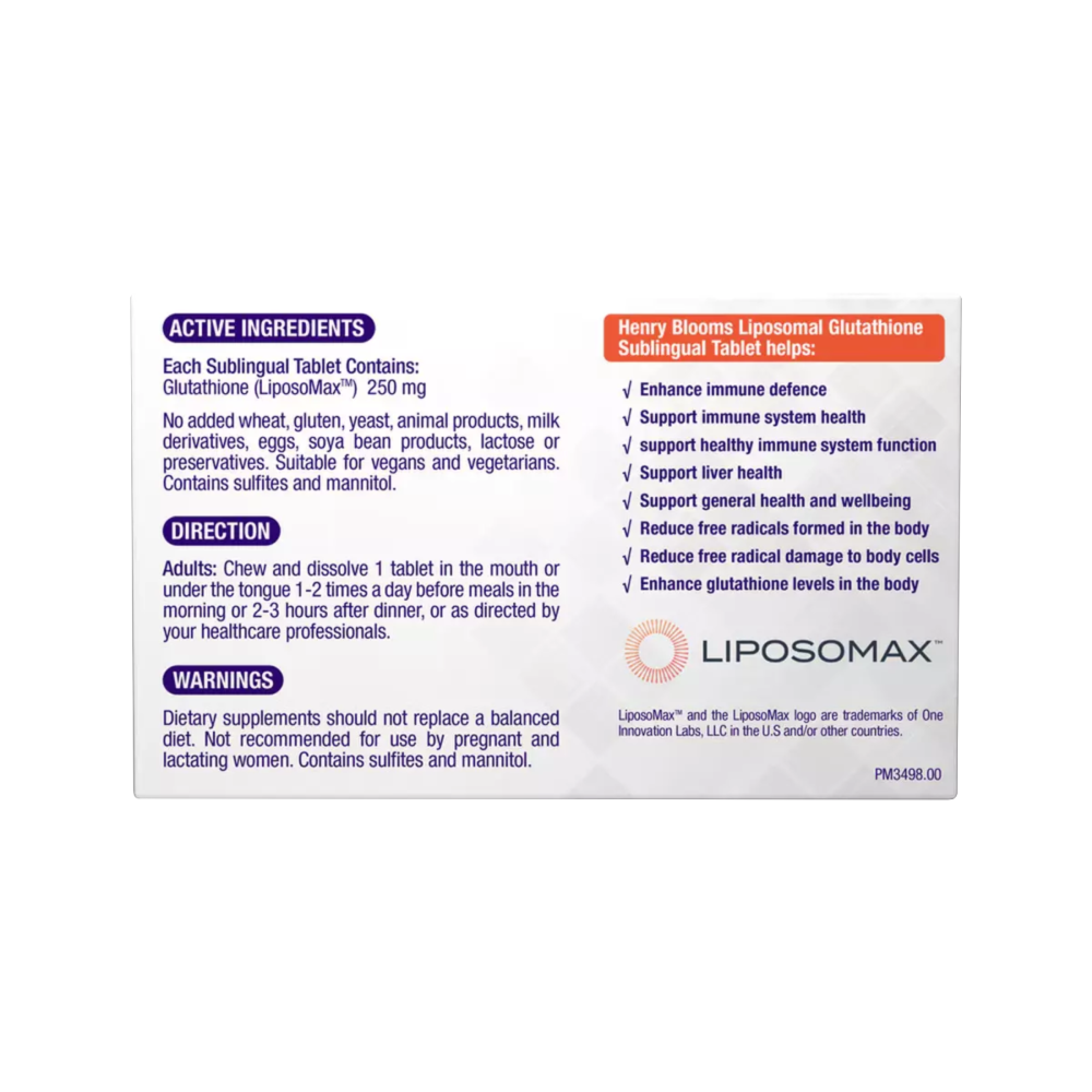 glutathione under tongue Henry Blooms Liposomal Glutathione 30 Sublingual Tablets Enhances Immune  Health