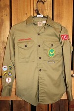Boy Scouts of America Uniform Youth Shirt Large   Green SEWN on patches