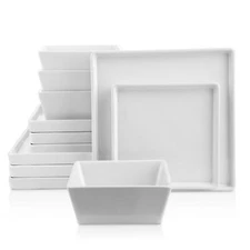 Stone Lain Grace Square Stoneware Dinnerware Set 12 Piece Service For 4 Plate...