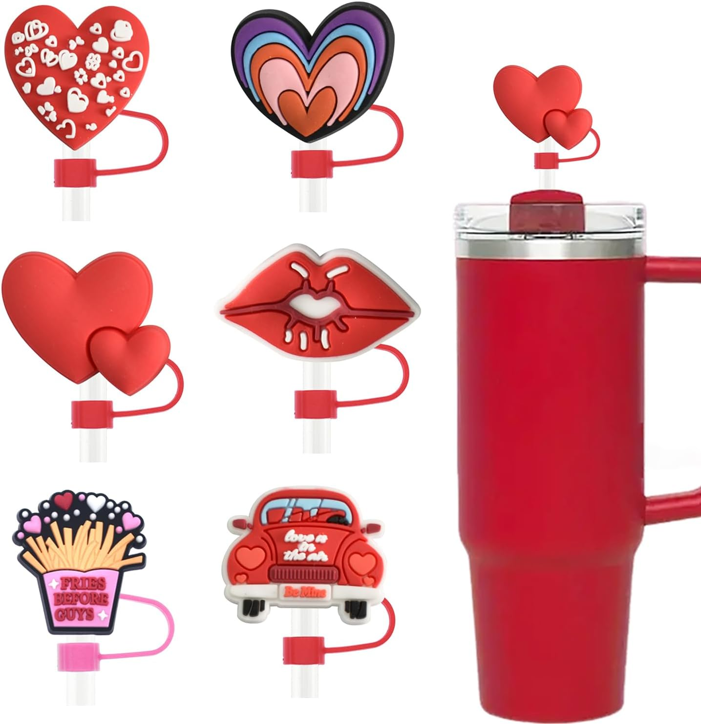 6 Pcs Heart Shape Straw Cover Caps for Stanley Cup, Silicone Straw Tips for Vale