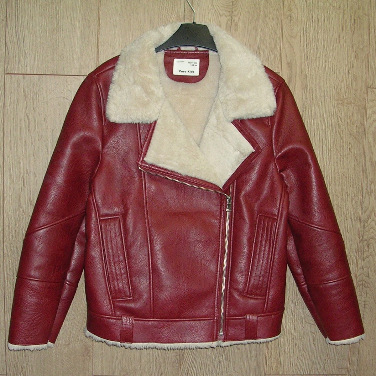 Zara Girls Dark Red Faux Sheepskin Coat Flying Jacket Coat Age 13