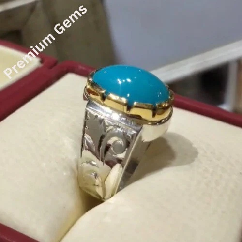 Мужское кольцо с настоящей бирюзой Nishapuri Feroza кольцо с натуральной ферозой шиитские кольца - Изображение 2 из 4