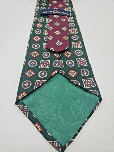 Corbata Nick Tommy Hilfiger para hombre 100% seda italiana hecha en EE. UU. verde azul rojo - Imagen 2 de 3