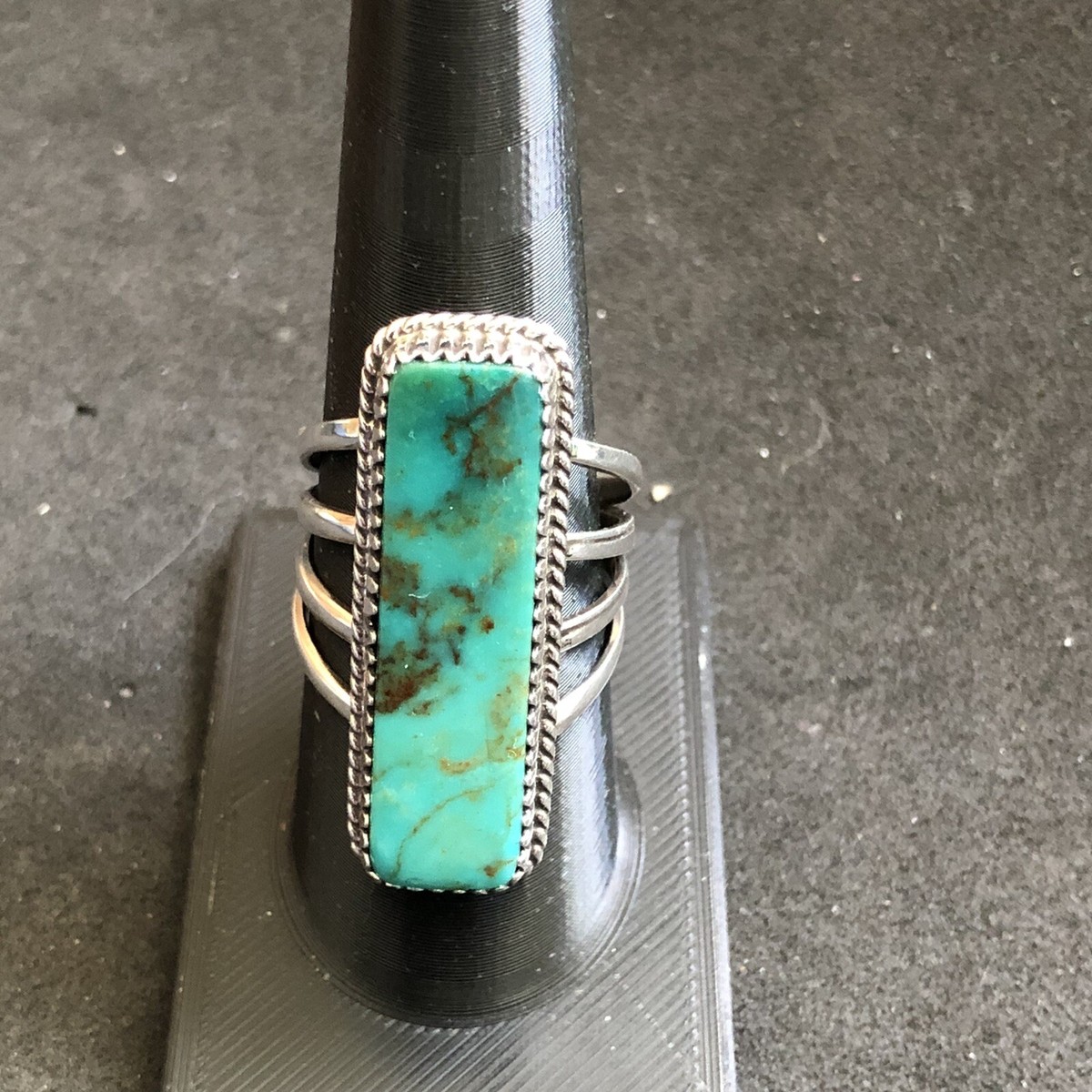 Kingman Turquoise Rectangle Ring Sterling Sz 9 TByrd Navajo Avin