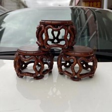 Chinese Old Boxwood Wood Carved Circular Style Stand Display Base Statue