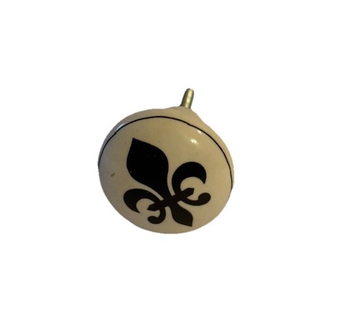 Drawer Pull Black Fleur De Lis Cabinet Knob Ceramic 1.5” Set Of 2 Black & White - Picture 8 of 11