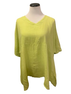 Match Point USA Linen Top Shirt Tunic Yellow  Boho Lagenlook M