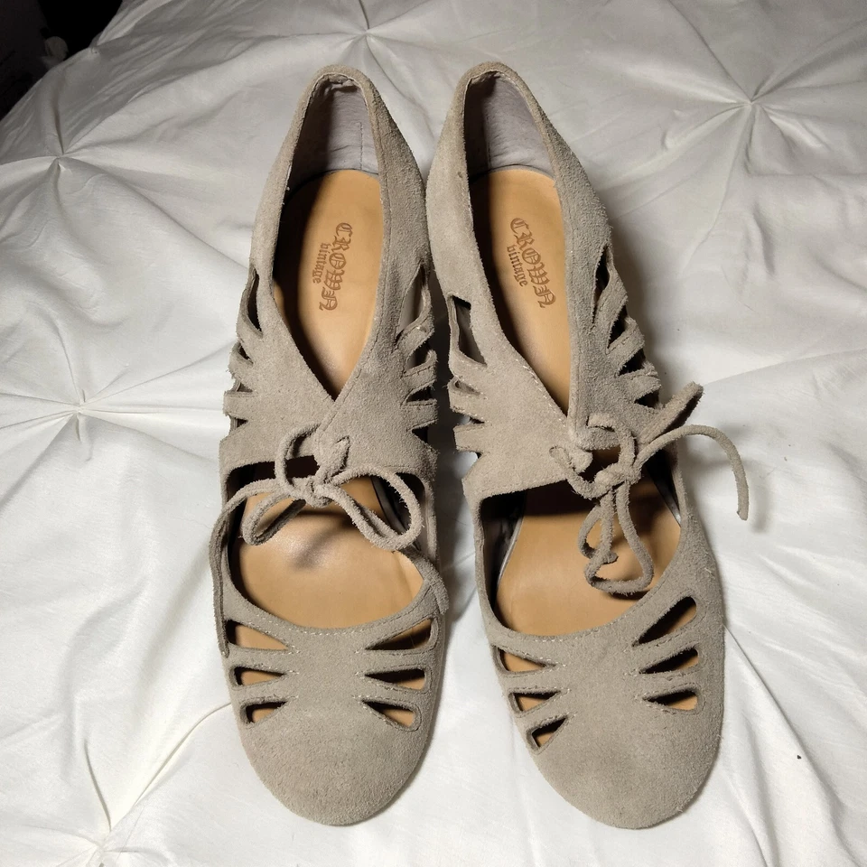 Zapatos Crown Vintage Mujer 8.5 Mary Jane Pump Cuero Marrón Informal Correa de Corbata Foto 4 de 4